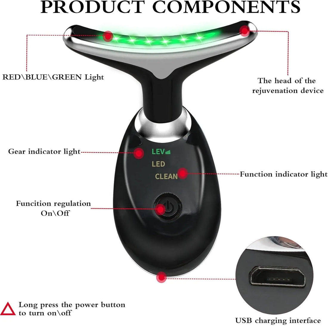 LED Neck & Face Massager – Skin Tightening, Anti-Aging, Wrinkle Removal & Lifting Device