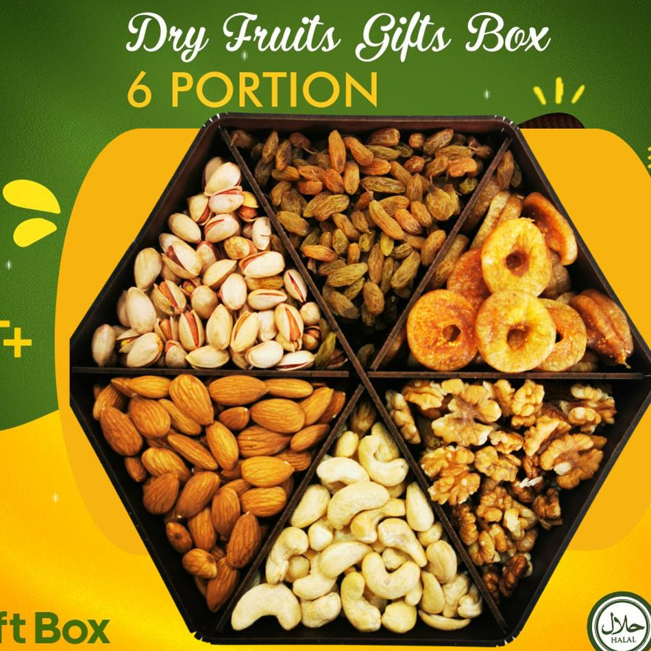 Dry Fruit Gift Box - Premium Quality - 8 Compartments ( Chalgoza,Kaju, Pista, Badam, Akhrot, Khajoor, Kishmish, Khubani )